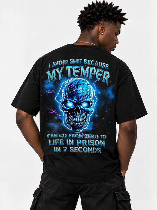 Mens My Temper Blue Skull