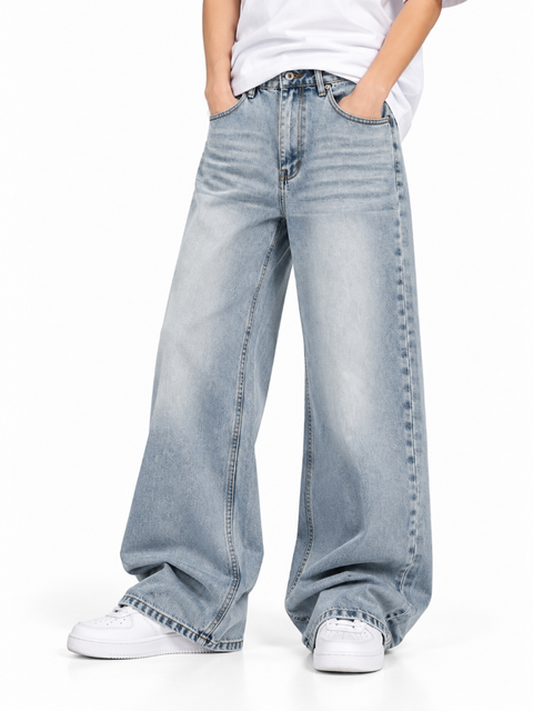 Straight-Leg Washed Denim Trousers