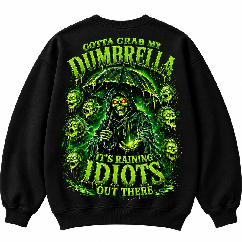 Mens Its Raining Idiots Grim Reaper