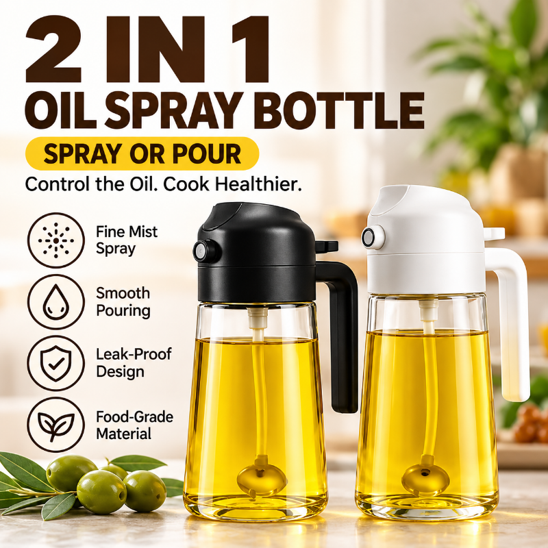 2 in 1 Olive Oil Sprayer and Dispenser 470ml Glass Oil Spray Bottle for Cooking Air Fryer BBQ and Salad