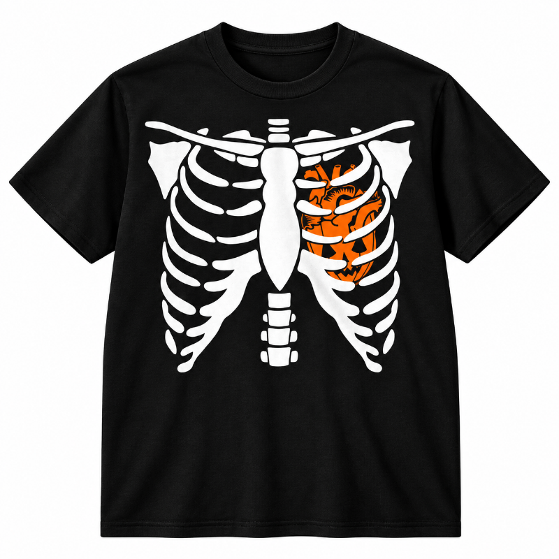 Halloween Skeleton Ribcage Pumpkin Graphic Tee Sweatshirt and Hoodie