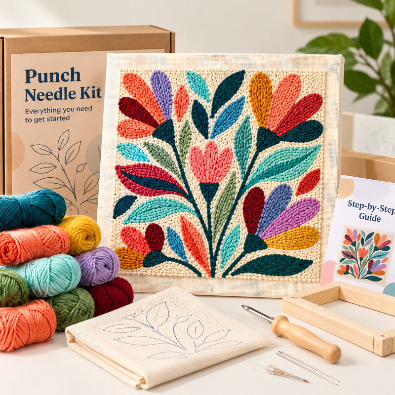 Folk Bloom Punch Needle Embroidery Kit