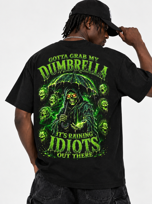 Mens Its Raining Idiots Grim Reaper