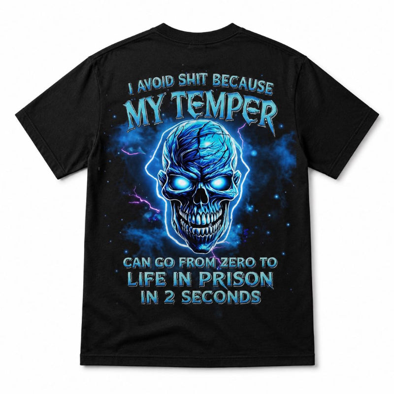 Mens My Temper Blue Skull
