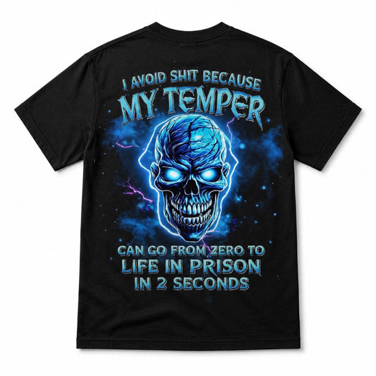Mens My Temper Blue Skull